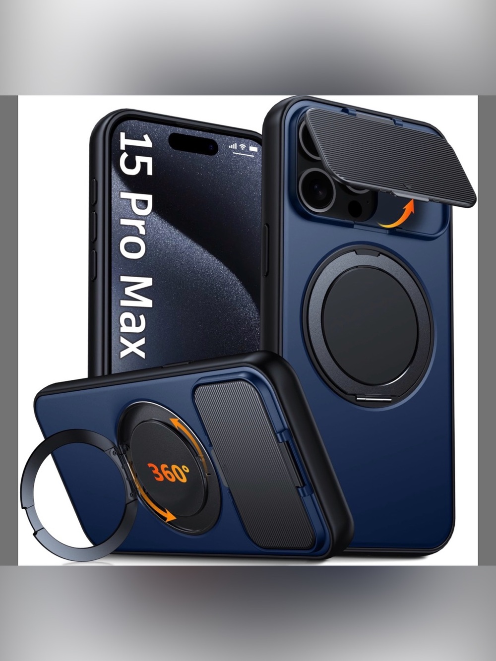 IPhone 15 Pro Max Case With 360°Spin Stand [Lift-Up Camera Cover]